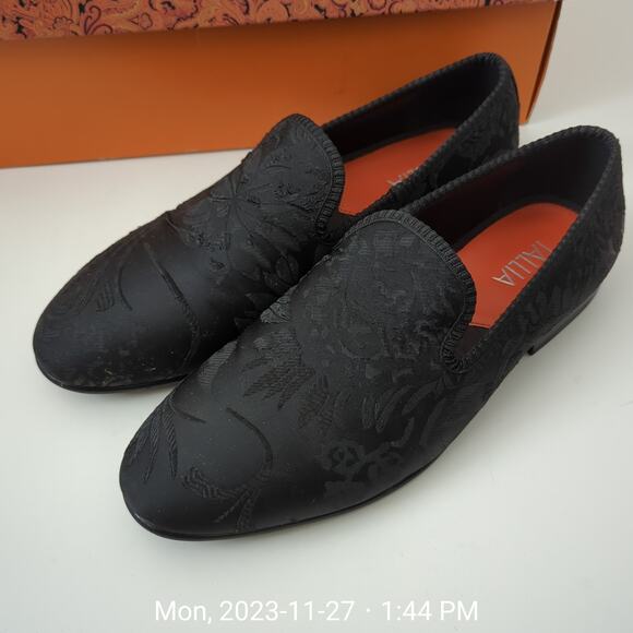 Tallia‎ Men\'s Enrico Embossed Satin Smoking Slippers Black Loafers Size 8.5 main image 12